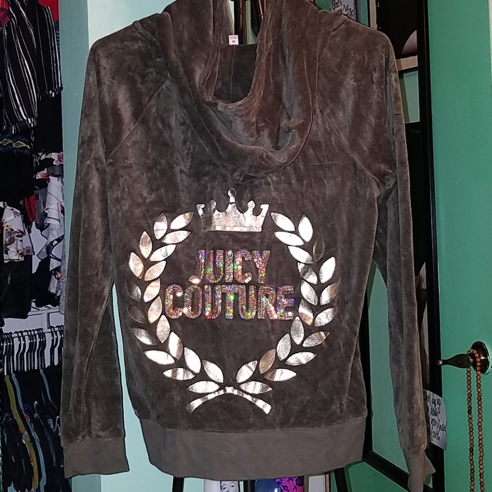 Juicy Couture army green velour zip up hoodie